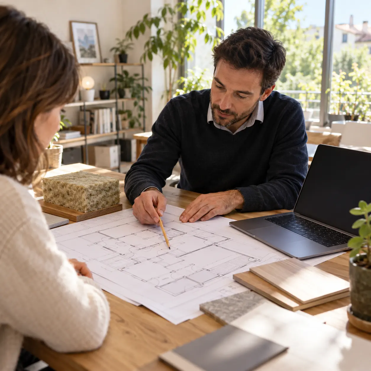 Étude de plans de rénovation sur une table